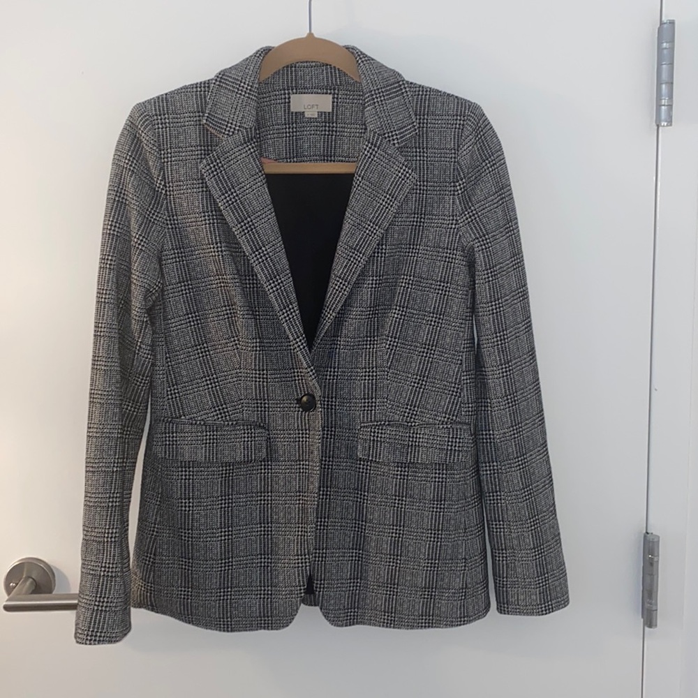 LOFT Black and White Plaid Blazer